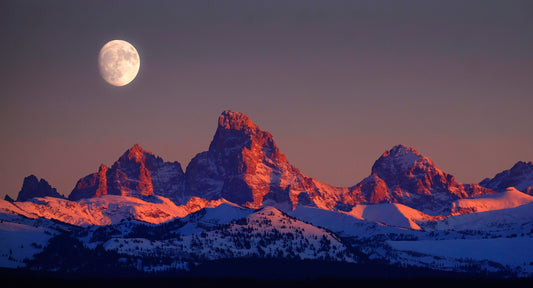 3-pc Triptych 36" x 54" Canvas - Grand Teton Moonrise Gallery Wrapped Print